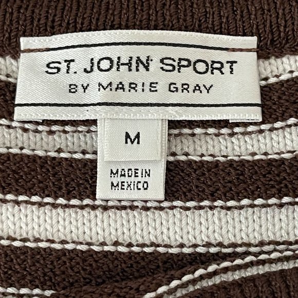 St. John Sport By Marie Gray Brown White Stripped Cropped Knit LS Sweater, Size - Picture 3 of 6